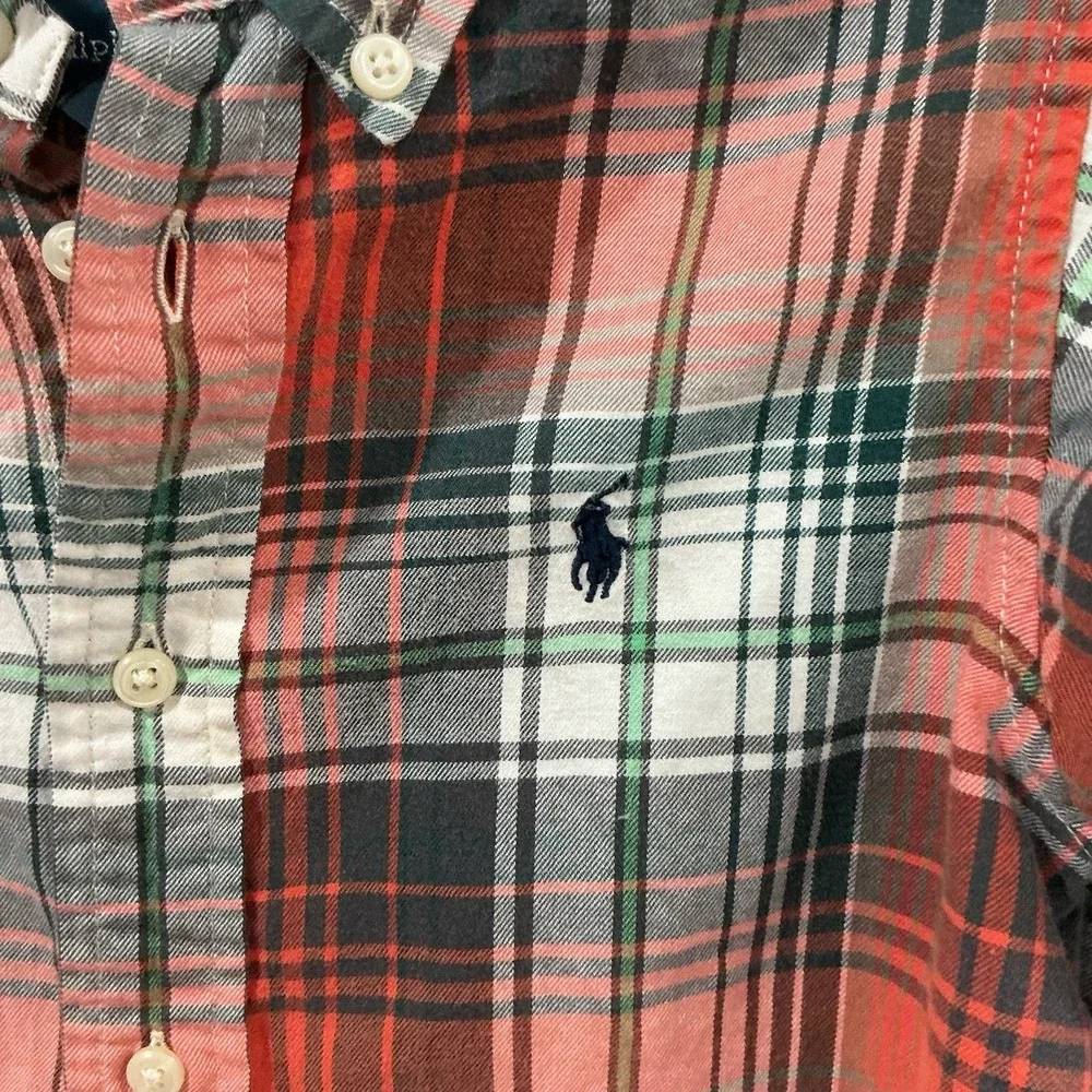 Ralph Lauren Boys Button Down Shirt Lot Of 2 L / S Sz 4 4T Red Blue Plaid Preppy